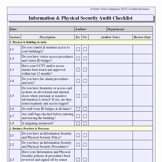Physical Security Plan Template Best Of 28 Of Blank Security Checklist Template