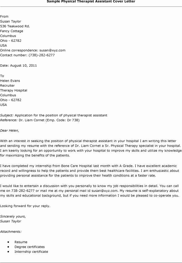 Physical therapy Letter Of Recommendation Elegant Cover Letter format Physical therapy