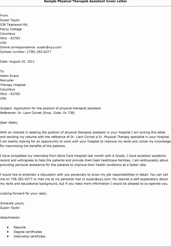 Physical therapy Letter Of Recommendation New Physical therapist assistant Covering Letter