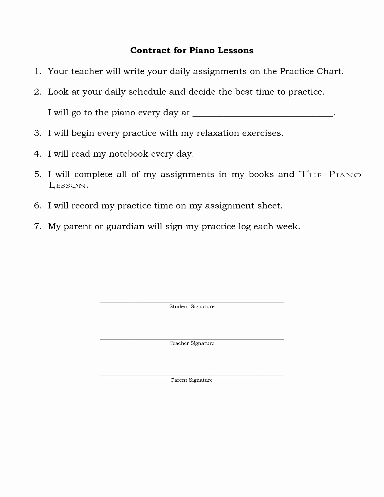 Piano Lesson Plan Template Lovely Piano Lesson Contract Template Music Pinterest