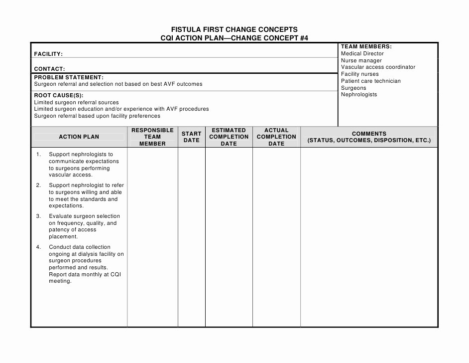 Plan Of Care Template Beautiful Fistula First Change Concepts Cqi Action Plan—change