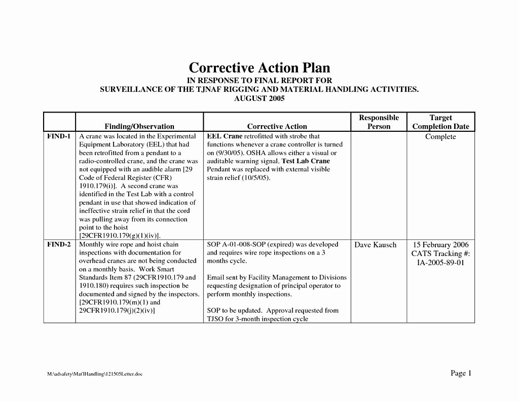 Plan Of Correction Template Beautiful Corrective Action Plan Template Clinical Research