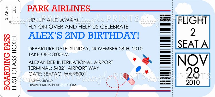 Plane Ticket Template Pdf Beautiful Airplane Ticket Printable Birthday Shower Invitation