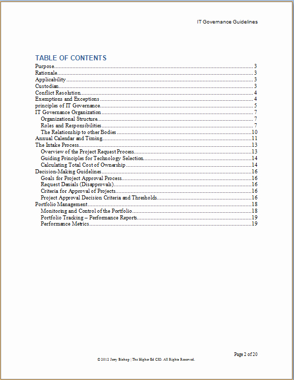 Portfolio Table Of Contents Template Best Of It Governance toolkit