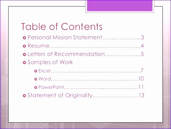 Portfolio Table Of Contents Template Lovely 10 Table Contents Excel Template Exceltemplates