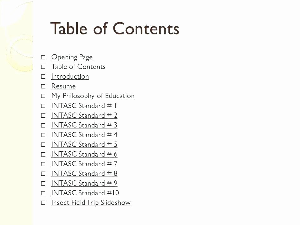 Portfolio Table Of Contents Template Lovely Teaching Portfolio Table Contents Template Awesome