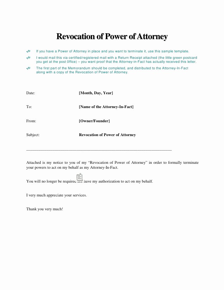 Power Of attorney Letter format Beautiful Revocation Of Power Of attorney