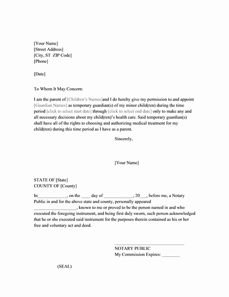 Power Of attorney Letter format Inspirational Power Of attorney Letter for Child Care Templates