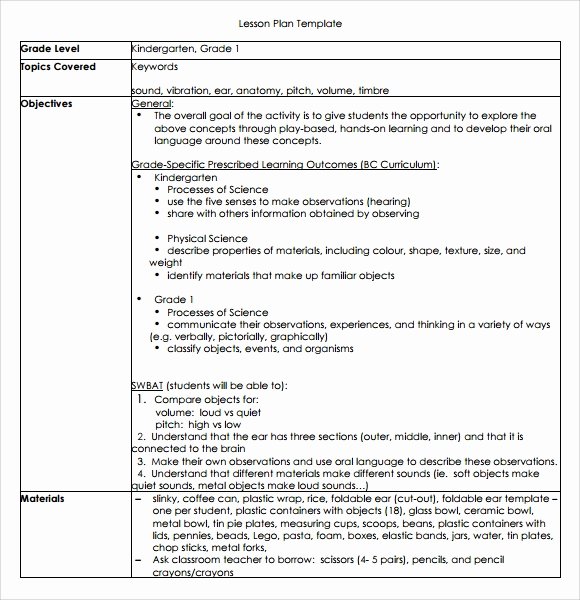 Pre K Lesson Plan Template Best Of 8 Kindergarten Lesson Plan Templates for Free Download
