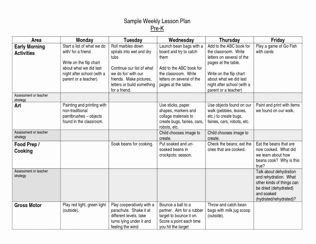 Pre Kindergarten Lesson Plan Template Awesome Pre K Lesson Plan Templates