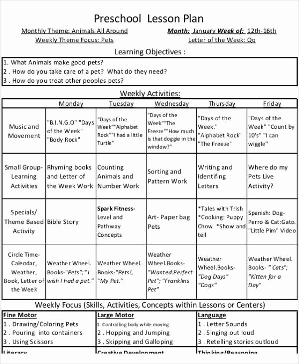 Preschool Weekly Lesson Plan Template Fresh 40 Lesson Plan Templates