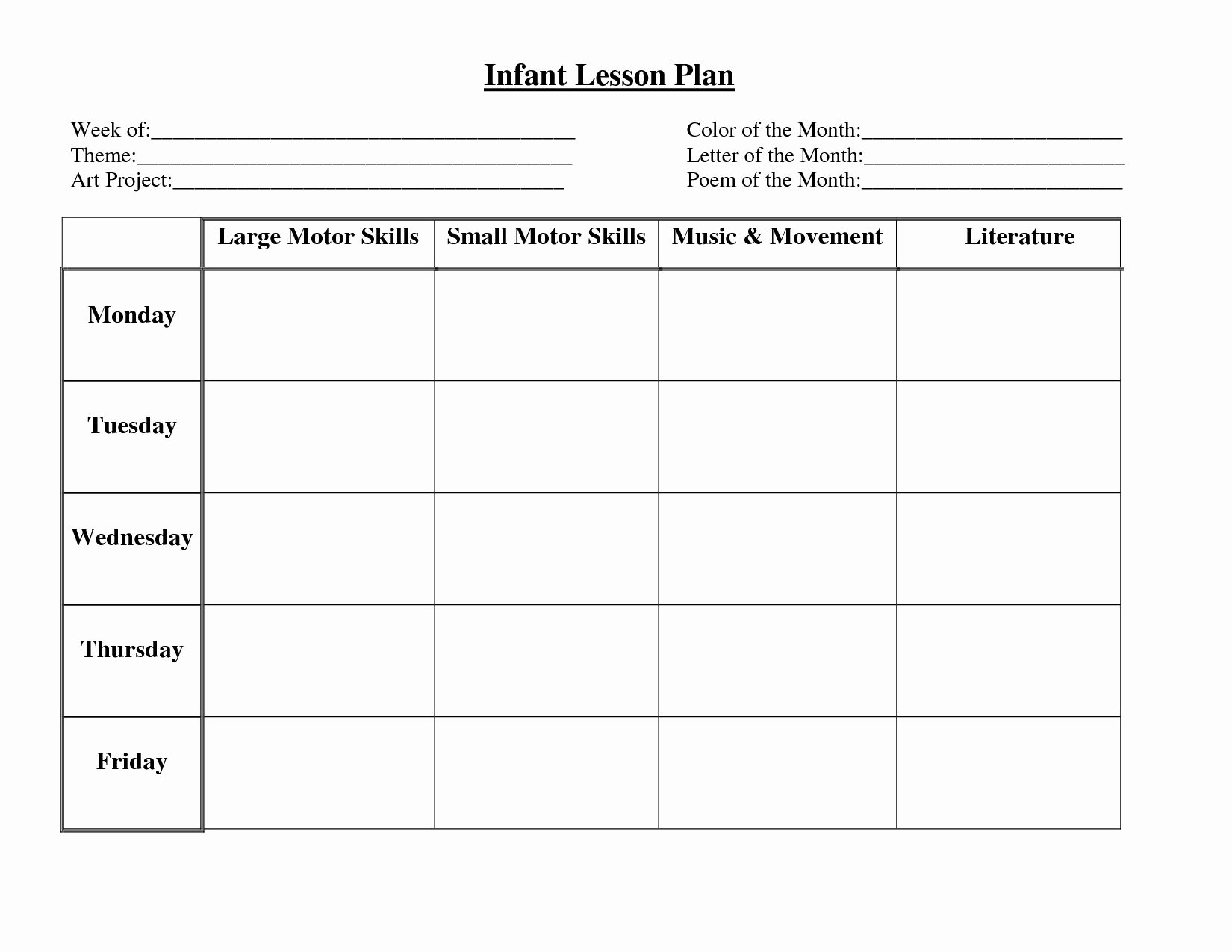 Preschool Weekly Lesson Plan Template Inspirational Infant Blank Lesson Plan Sheets