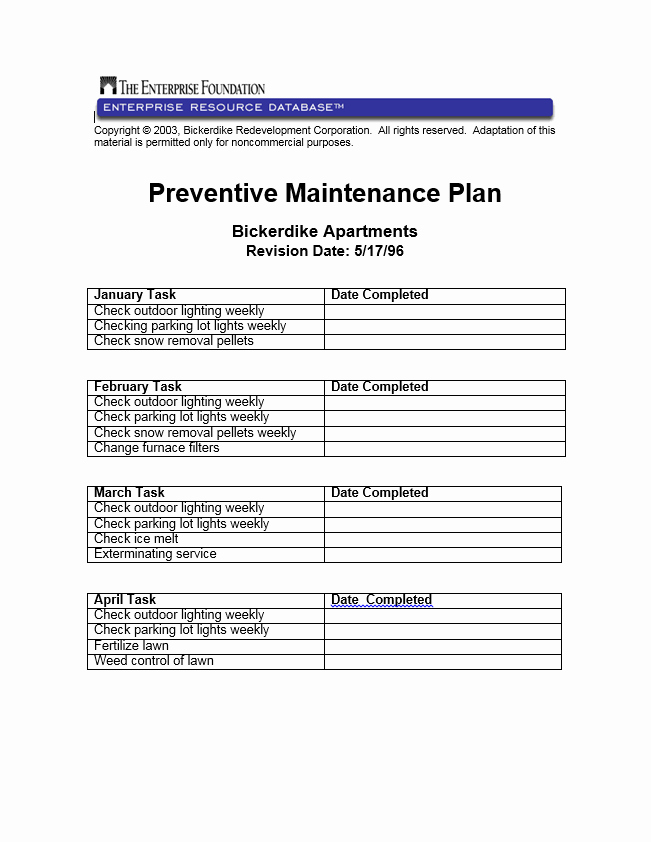 Preventative Maintenance Plan Template Awesome Preventive Maintenance Plan