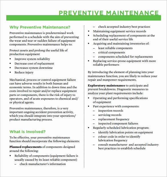 Preventative Maintenance Plan Template Best Of 37 Preventive Maintenance Schedule Templates Word