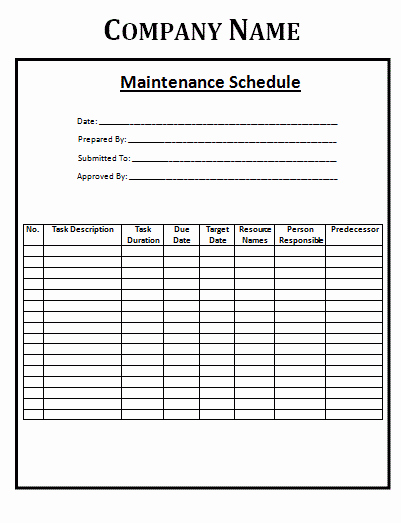 Preventative Maintenance Plan Template New Maintenance Schedule Template