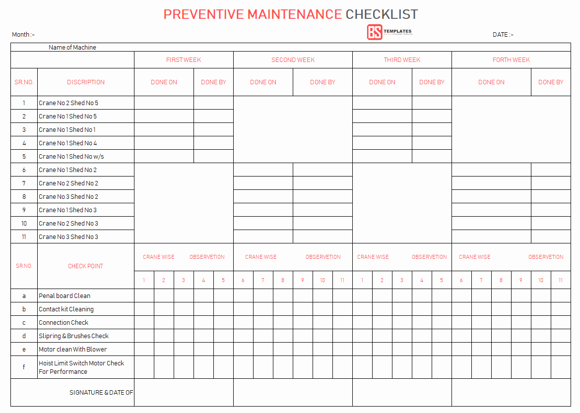 Preventive Maintenance Plan Template Fresh Maintenance Checklist Template 10 Daily Weekly