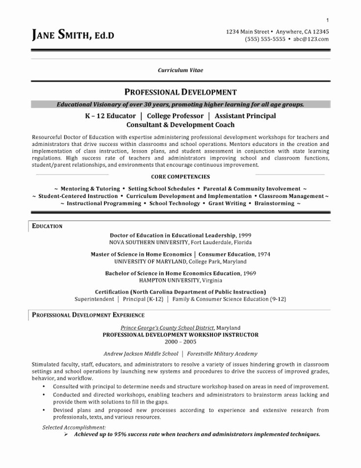 Principal Entry Plan Template Best Of Education Curriculum Vitae Example 1