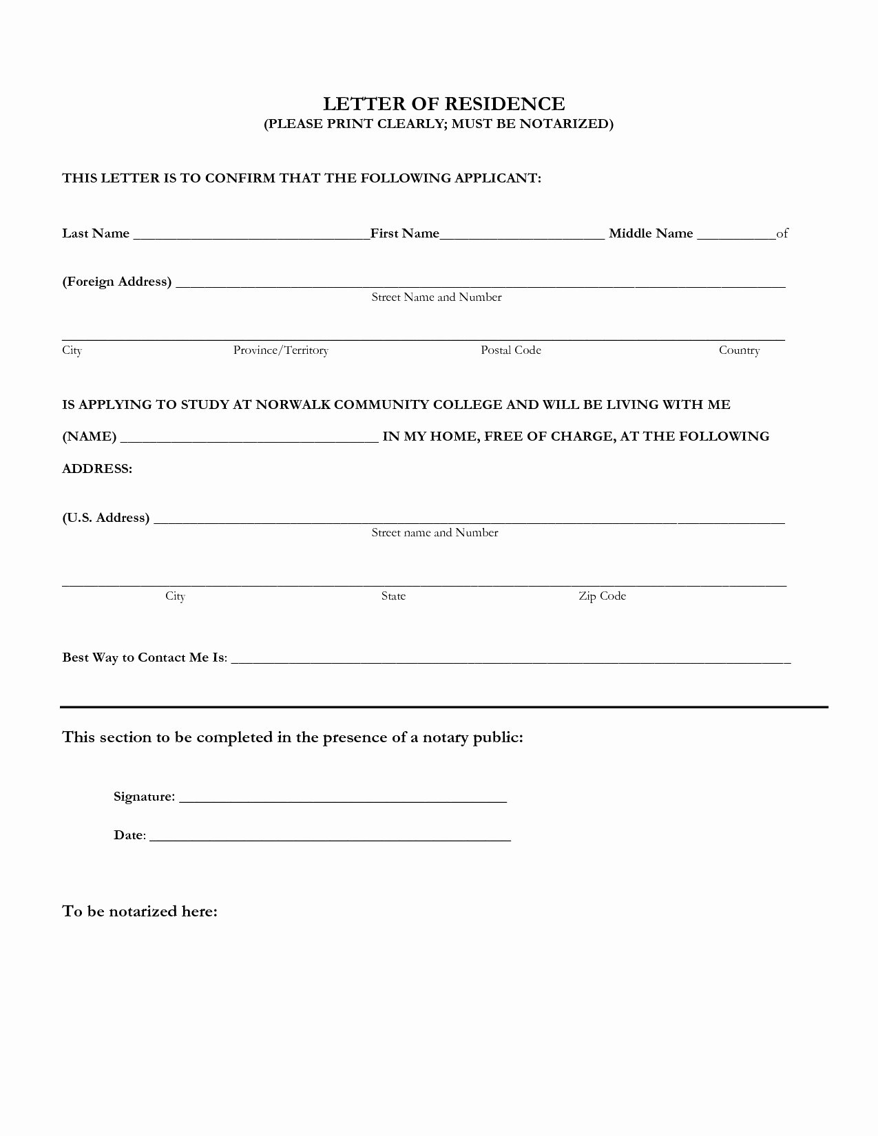 proof of residency letter notarized template