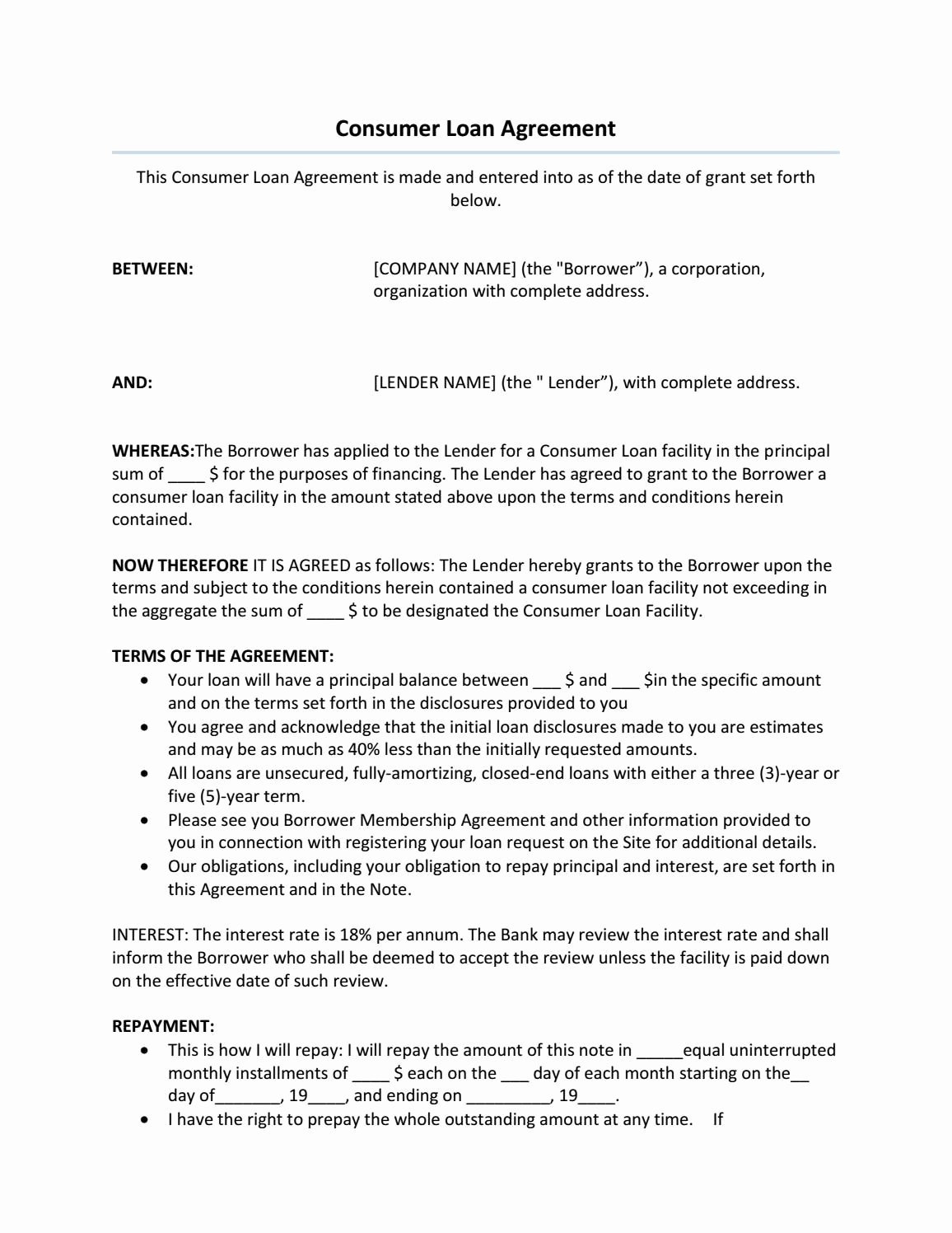 Private Mortgage Payoff Letter Template Unique Consumer Loan Agreement Sample