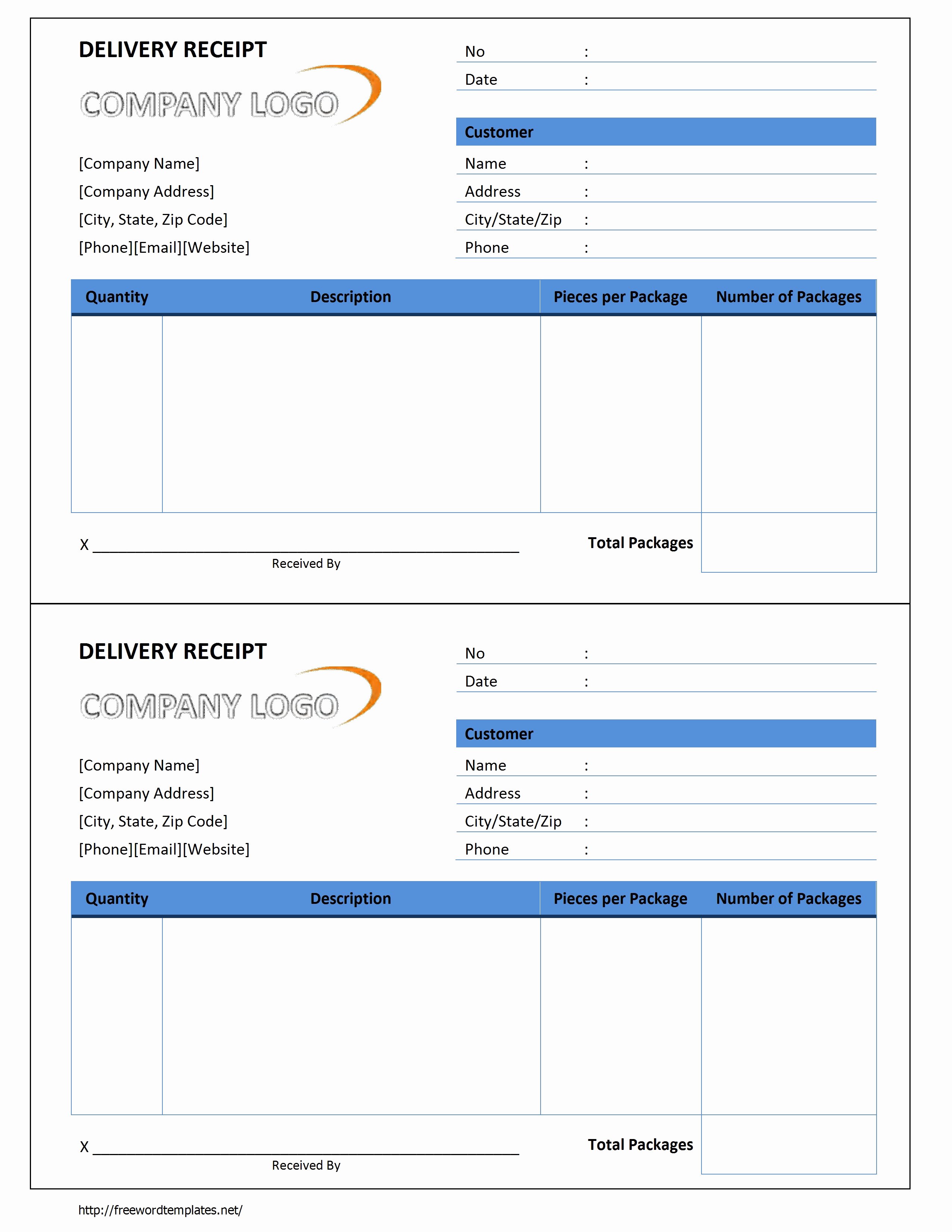 Product Received for Free New Delivery Receipt Template