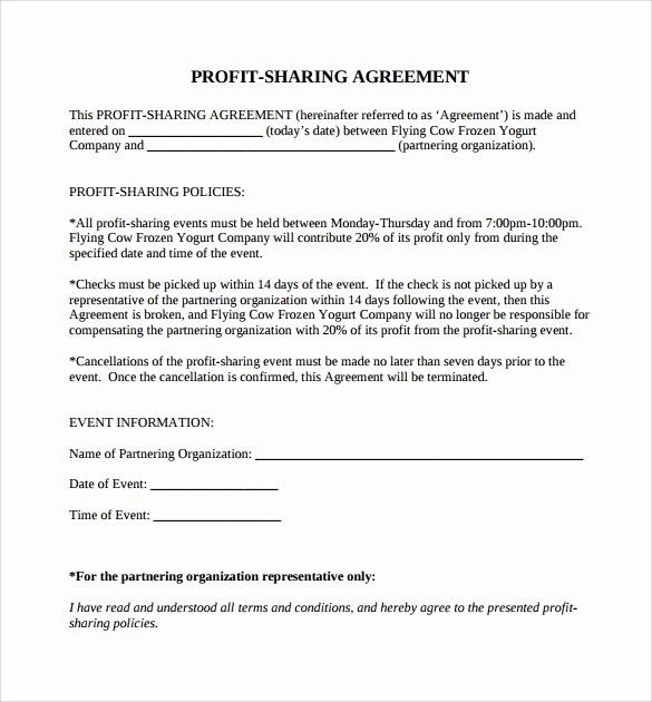 Profit Sharing Plan Template Lovely 11 Sample Profit Sharing Agreements