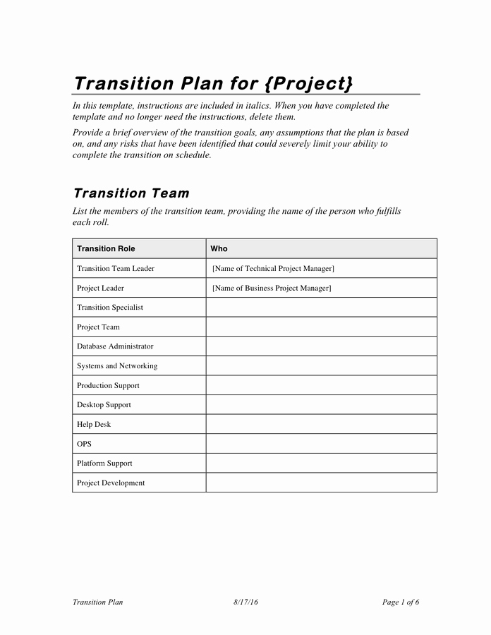 Project Transition Plan Template Best Of Project Transition Plan Template In Word and Pdf formats