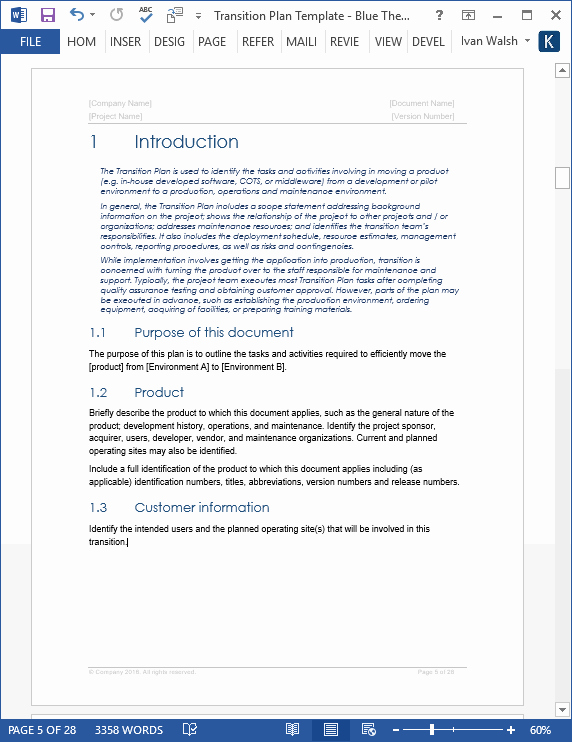 Project Transition Plan Template Best Of Transition Plan – Ms Word Template – Instant Download
