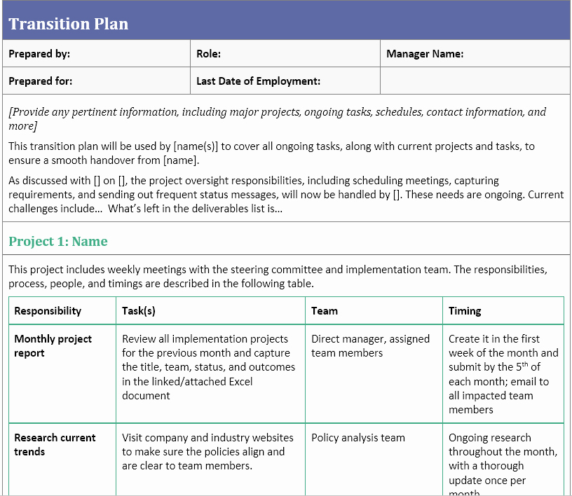 Project Transition Plan Template Excel Inspirational Transition Plan Template for when You Ve Resigned