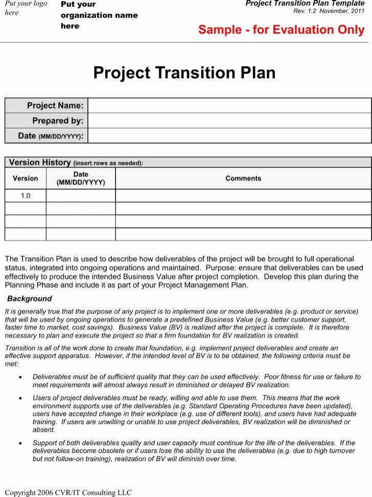 Project Transition Plan Template Fresh 8 Project Plan Templates Free Download