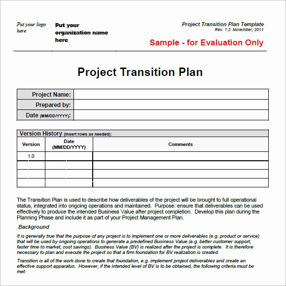 Project Transition Plan Template Inspirational 9 Transition Plan Samples