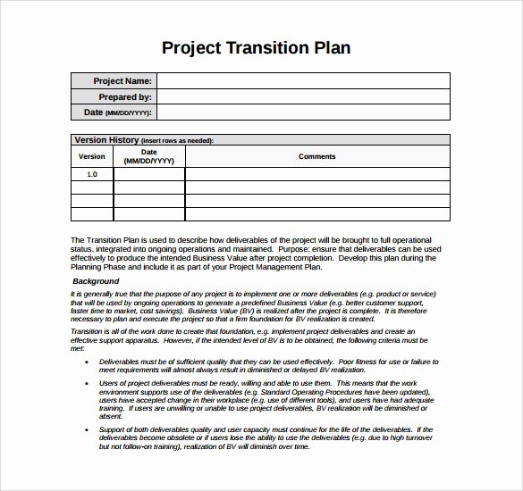 Project Transition Plan Template Lovely Transition Plan Template 9 Download Documents In Pdf