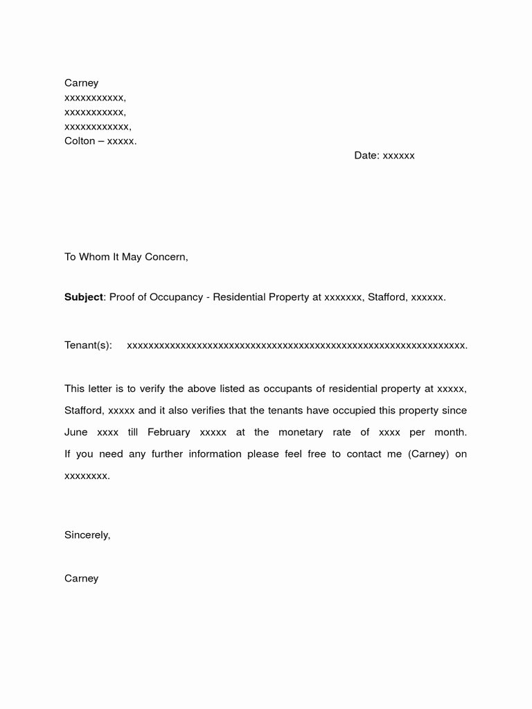 Proof Of Domicile Letter New Residency Letter