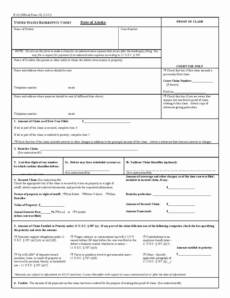 Proof Of Payment forms Fresh Free State Of Alaska Proof Of Claim form
