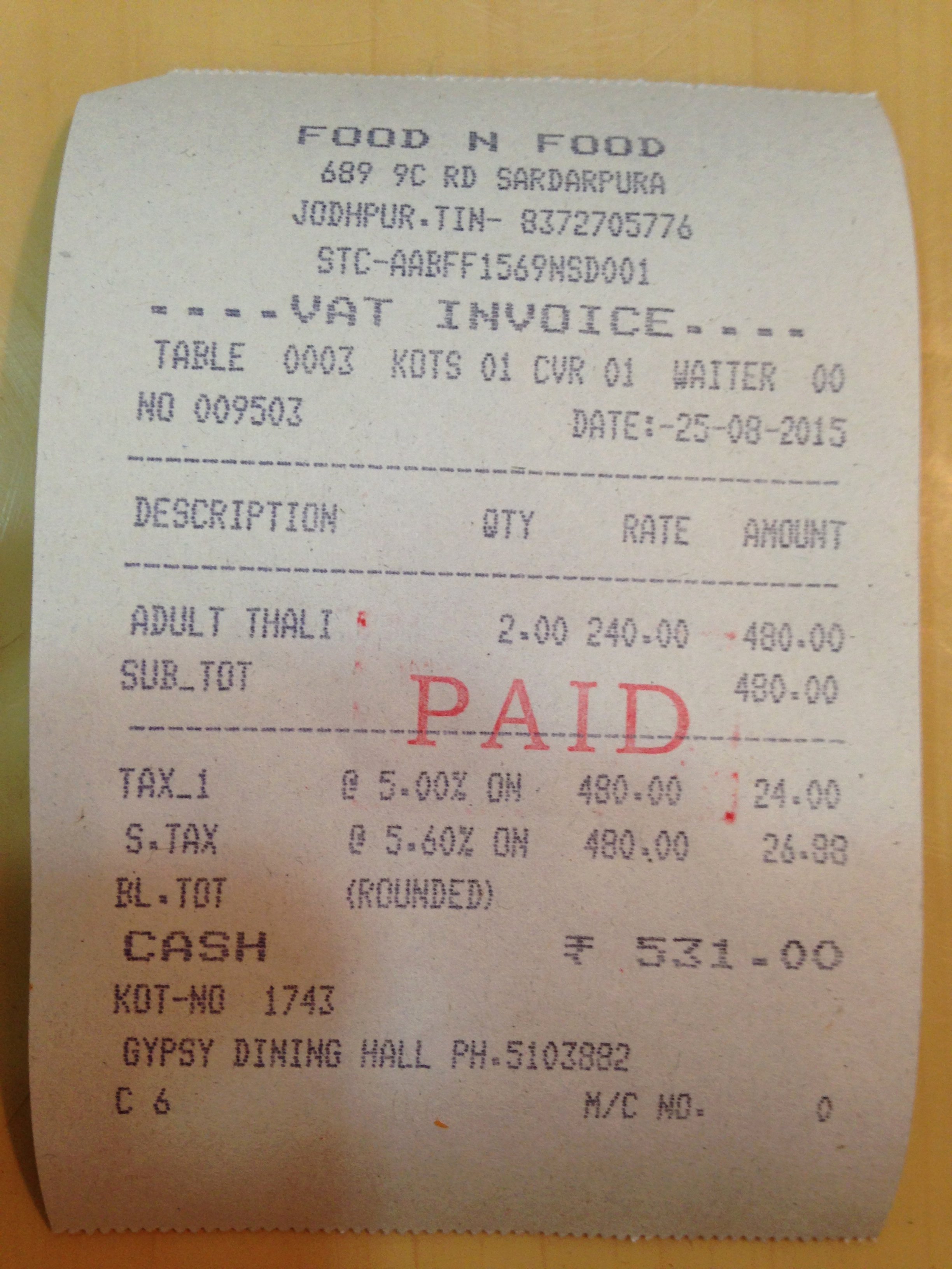 Proof Of Payment Receipt Beautiful Gypsy 689 9th ‘c’ Road Sardarpura Jodhpur Rajasthan