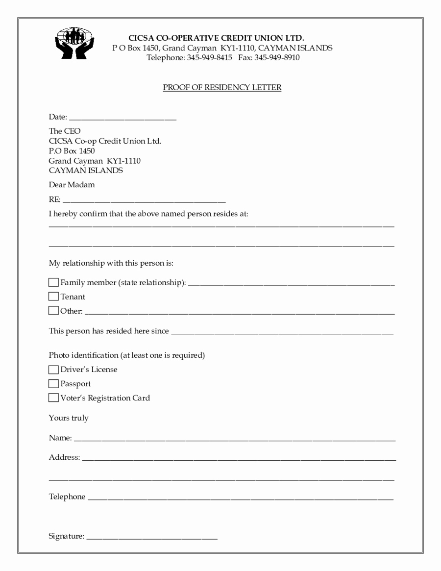 Proof Of Residency Letter Pdf Awesome 2019 Proof Of Residency Letter Fillable Printable Pdf