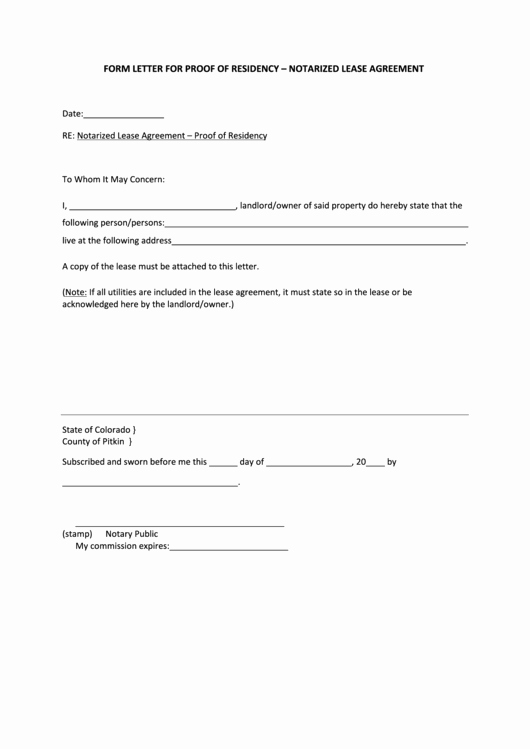 Proof Of Residency Letter Template Pdf Awesome Proof Residency Letter Template Notarized Lease
