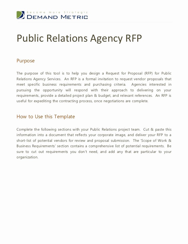 Public Relation Plan Template Best Of Public Relations Agency Rfp