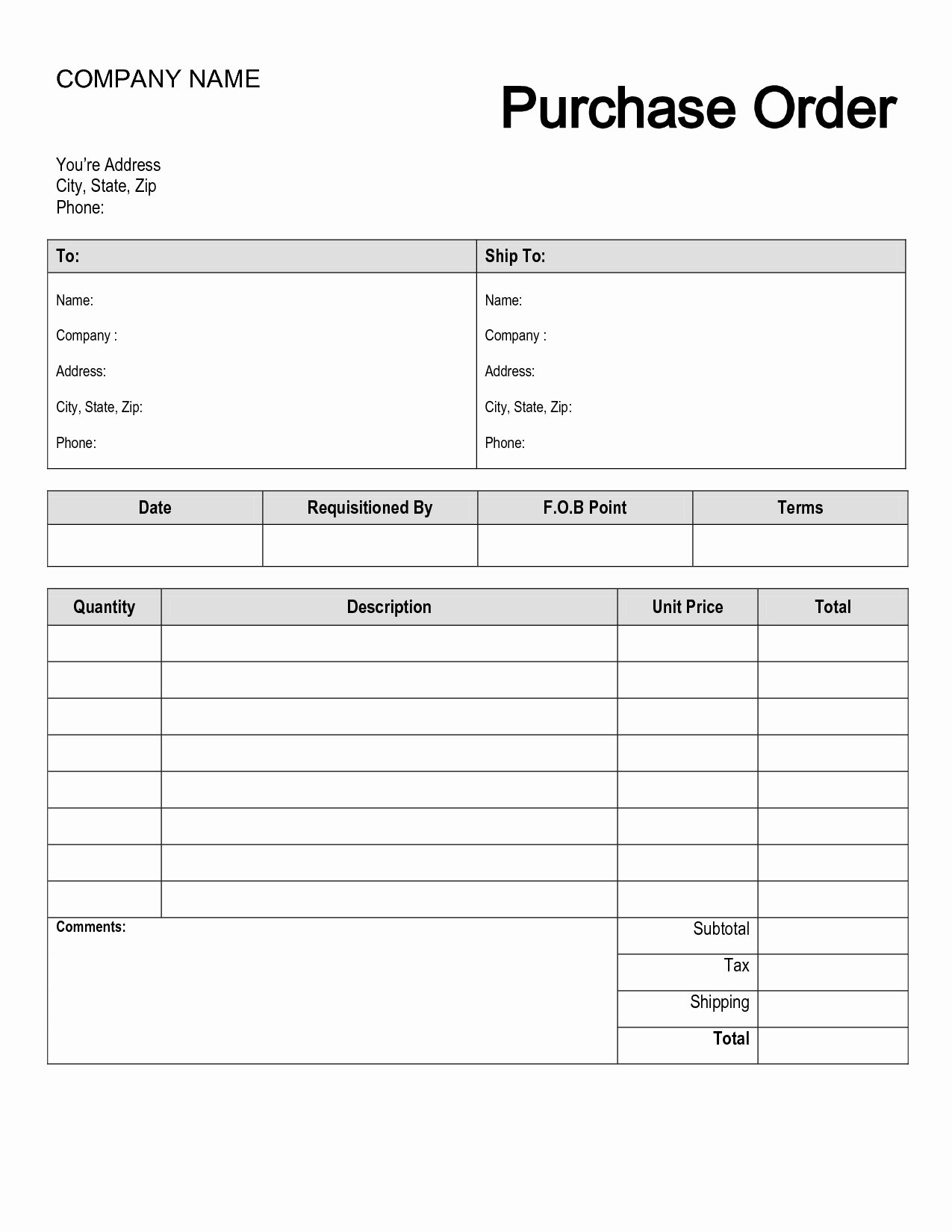Purchase order Word Template Fresh Purchase order Template