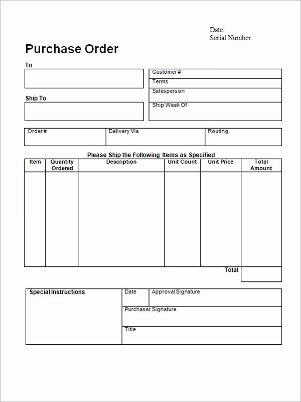 Purchase order Word Template Lovely Purchase order Template Word