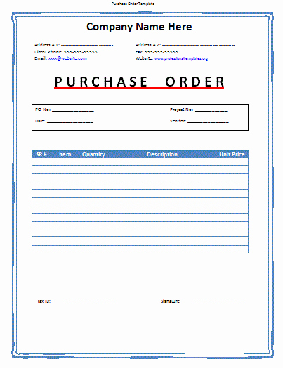Purchase order Word Template Unique Purchase order Template