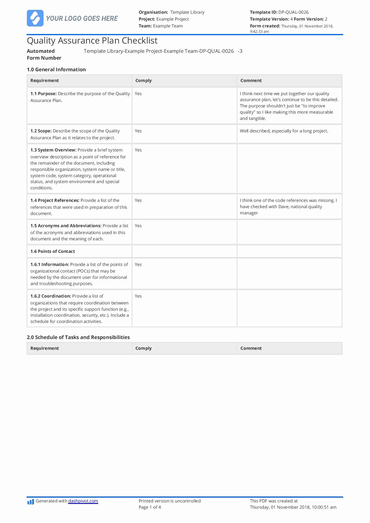 Quality assurance Plan Template Unique Quality assurance Plan Checklist Free and Editable Template