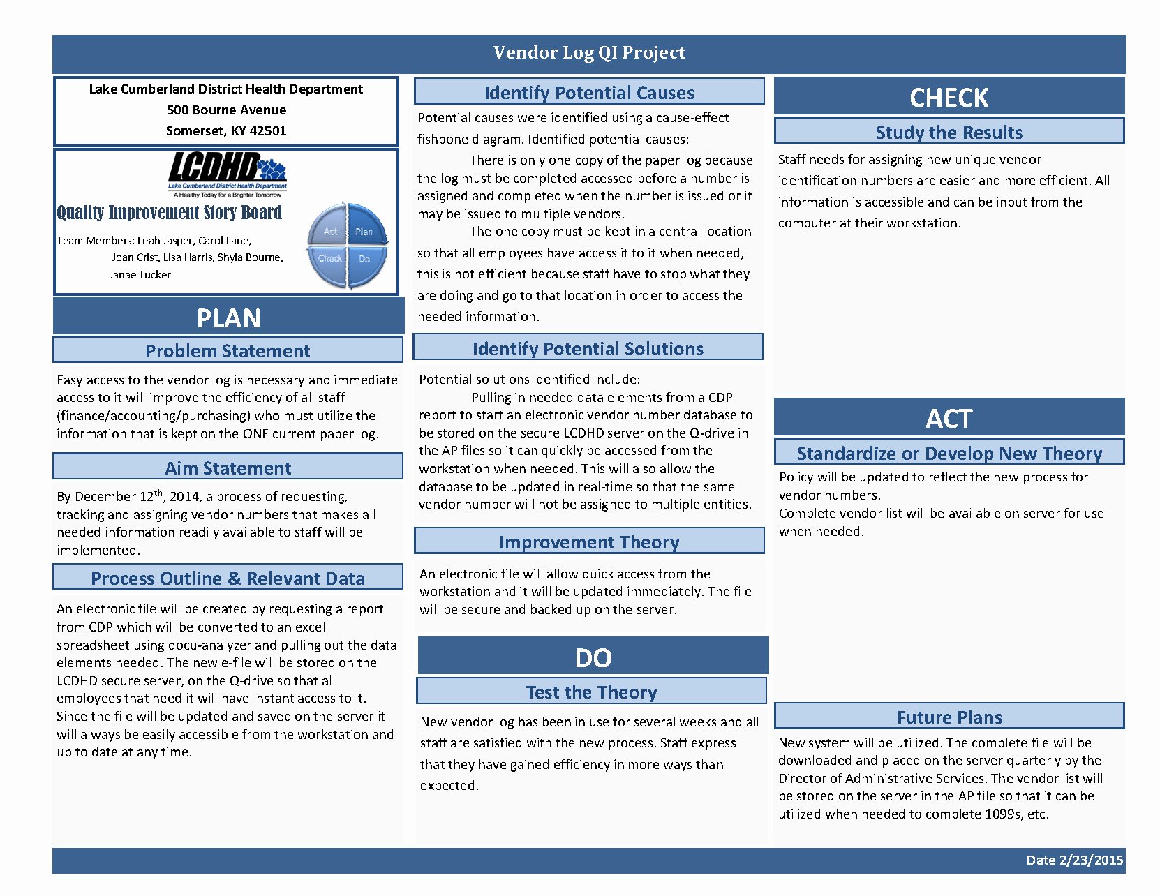 Quality Improvement Plan Template Healthcare Awesome Quality Improvement – Lake Cumberland District Health