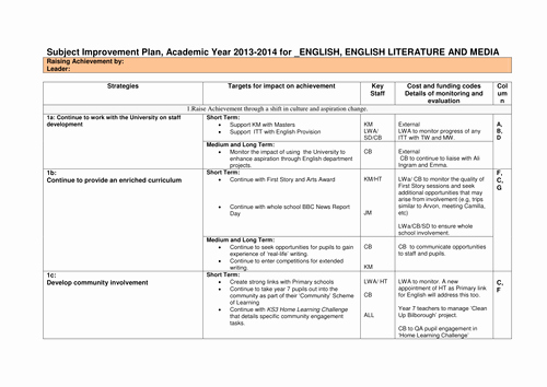 Quality Improvement Plan Template Luxury Department Development or Improvement Plan by Tilly22