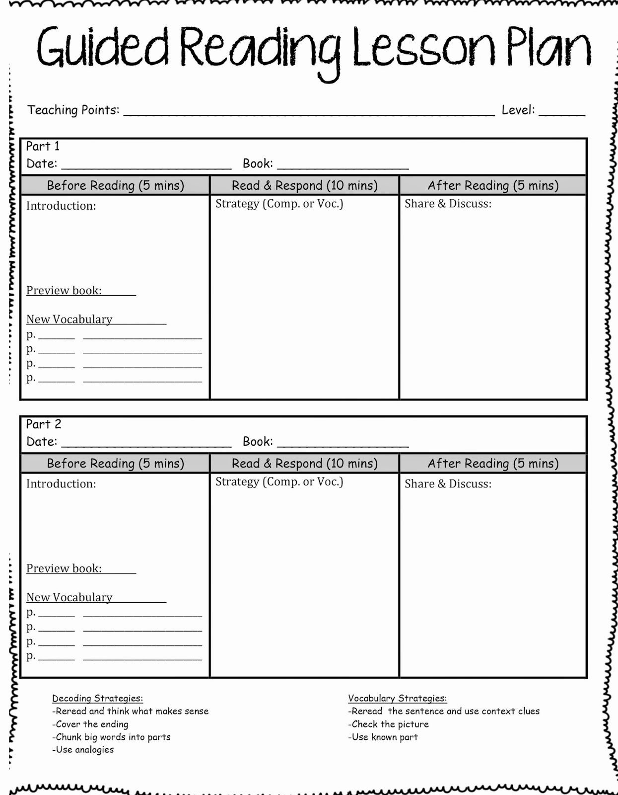 Readers Workshop Lesson Plan Template Inspirational Editable Guided Reading Template Grades 3 6