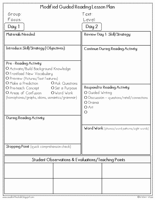 Reading Lesson Plan Template Beautiful Modified Guided Reading for Ells
