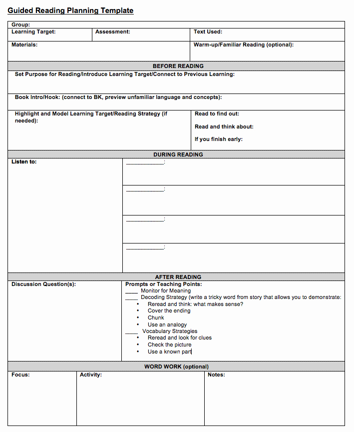 Reading Lesson Plan Template Beautiful Planning for Guided Reading