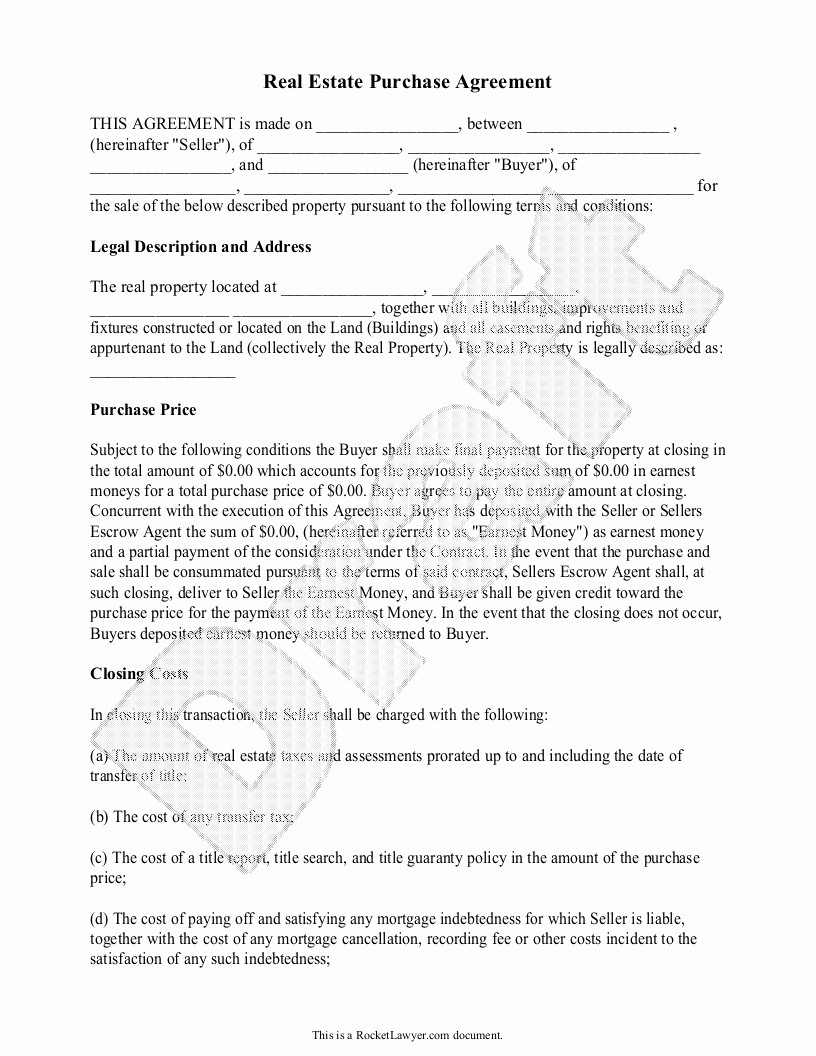 Real Estate Buyout Agreement Beautiful Real Estate Purchase Agreement form Free Templates with