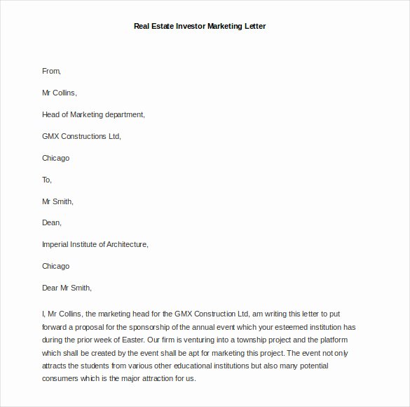 Real Estate Investor Letter Templates Luxury Contoh Marketing 30 Marketing Letter Templates – Free