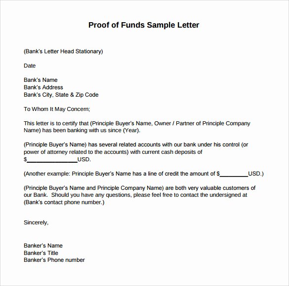 Real Estate Proof Of Funds Letter Example Elegant Sample Proof Of Funds Letter 7 Download Free Documents