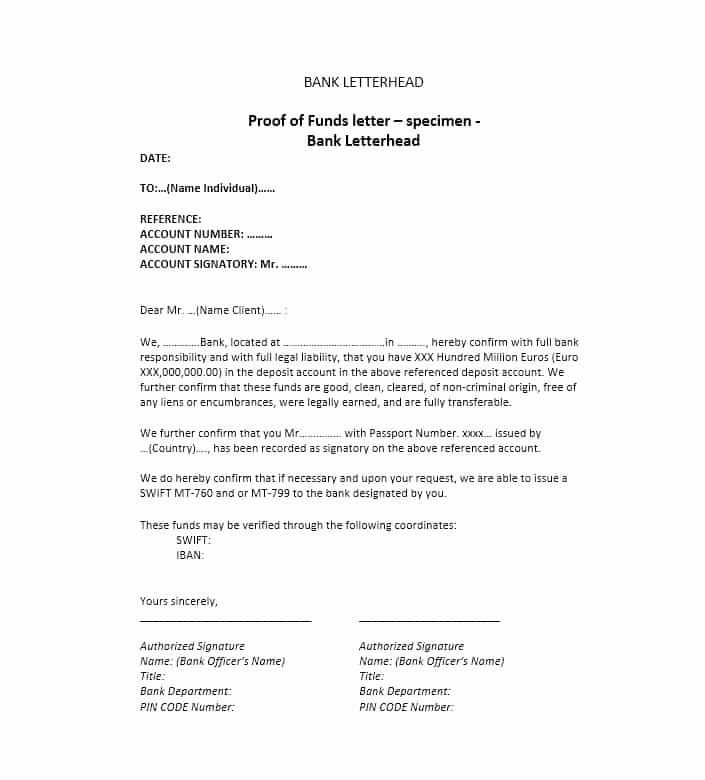 Real Estate Proof Of Funds Letter Example Luxury 25 Best Proof Of Funds Letter Templates Template Lab